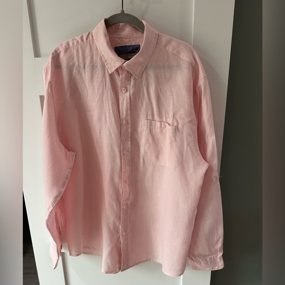 Bruno Men's Shirt 100% Washable Linen - Pale Pink  Long Sleeve Size XL Button Up